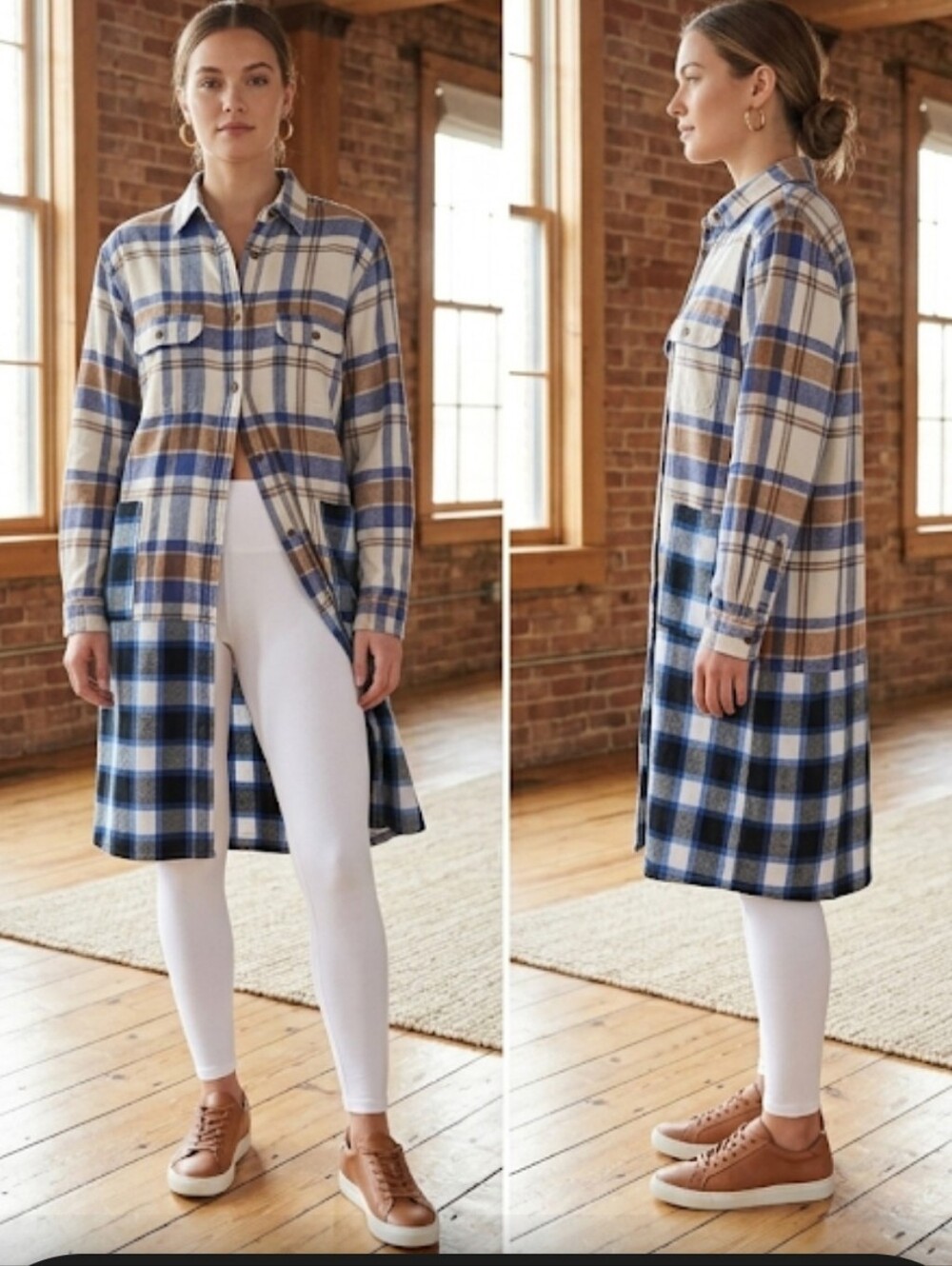 Upcycled flannel plaid coat duster L one of a kind